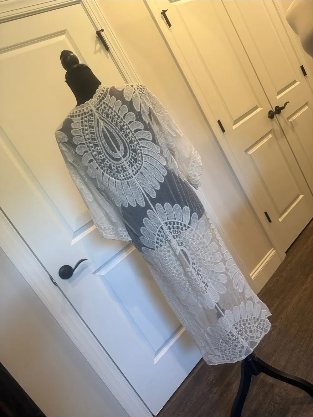 Cream Lace Crochet Boho Kimono Duster Cover Up